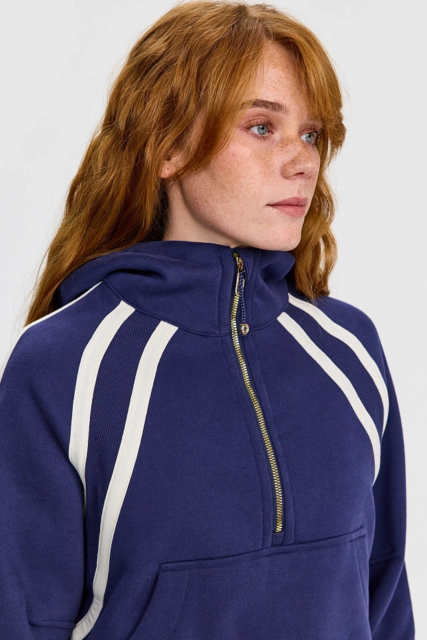 Худи оверсайз 1/2 zip с контрастными полосками UL
