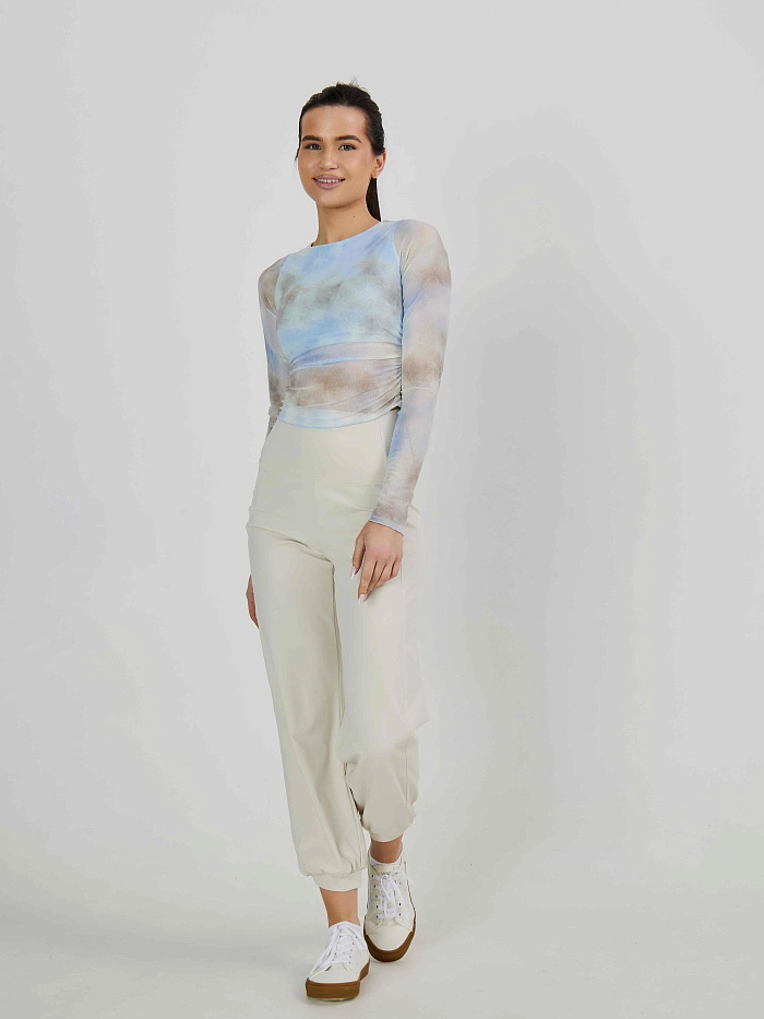 Лонгслив из сетки в технике tye-die с встроенным топом
