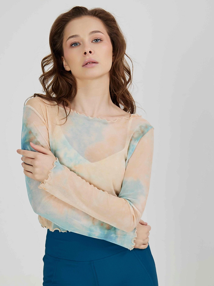 Лонгслив из сетки разноцветный в технике tye-die