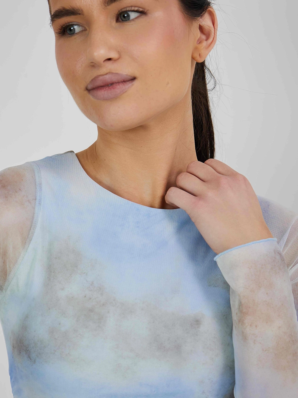 Лонгслив из сетки в технике tye-die с встроенным топом - 6 