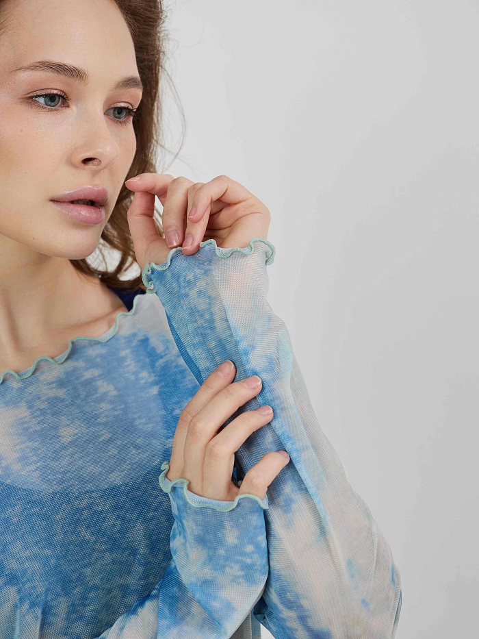 Лонгслив из сетки разноцветный в технике tye-die