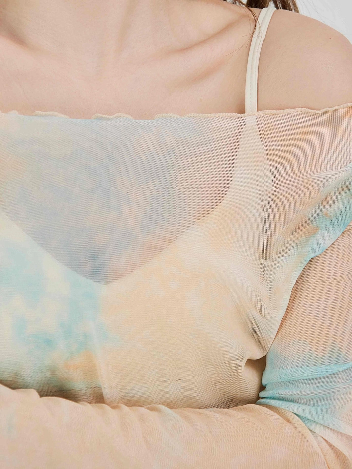 Лонгслив из сетки разноцветный в технике tye-die