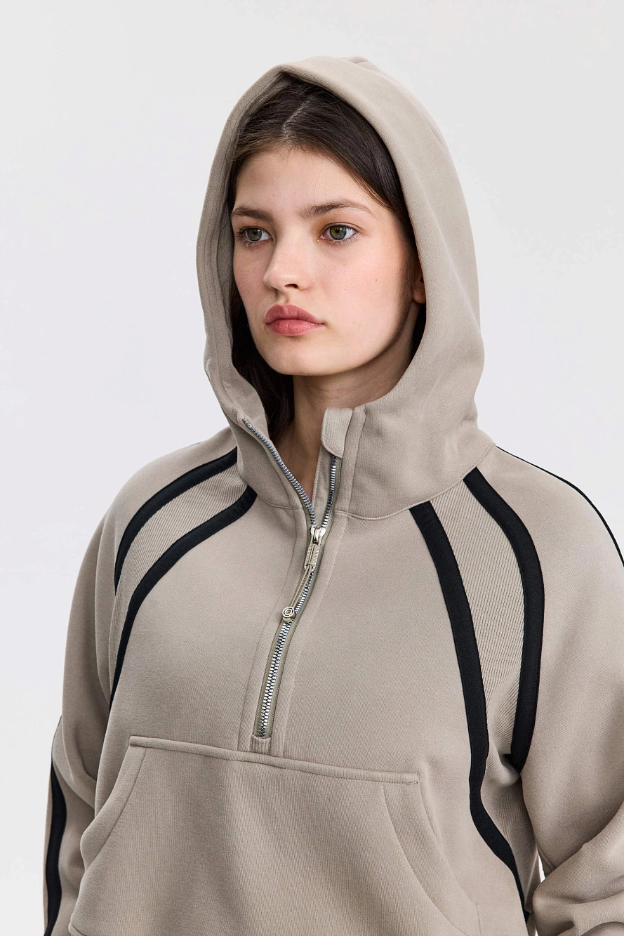 Худи оверсайз 1/2 zip с контрастными полосками UL - 5 